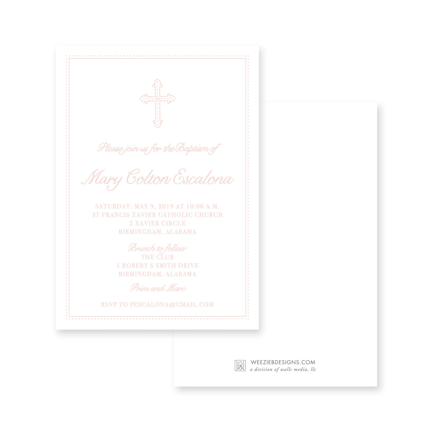 Weezie B. Designs | Sweet Dotted Cross Baptism Invitation