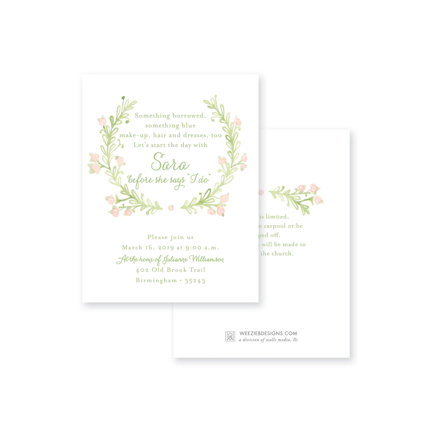 Weezie B. Designs | Sweet Watercolor Wreath Bridal Shower Invitation