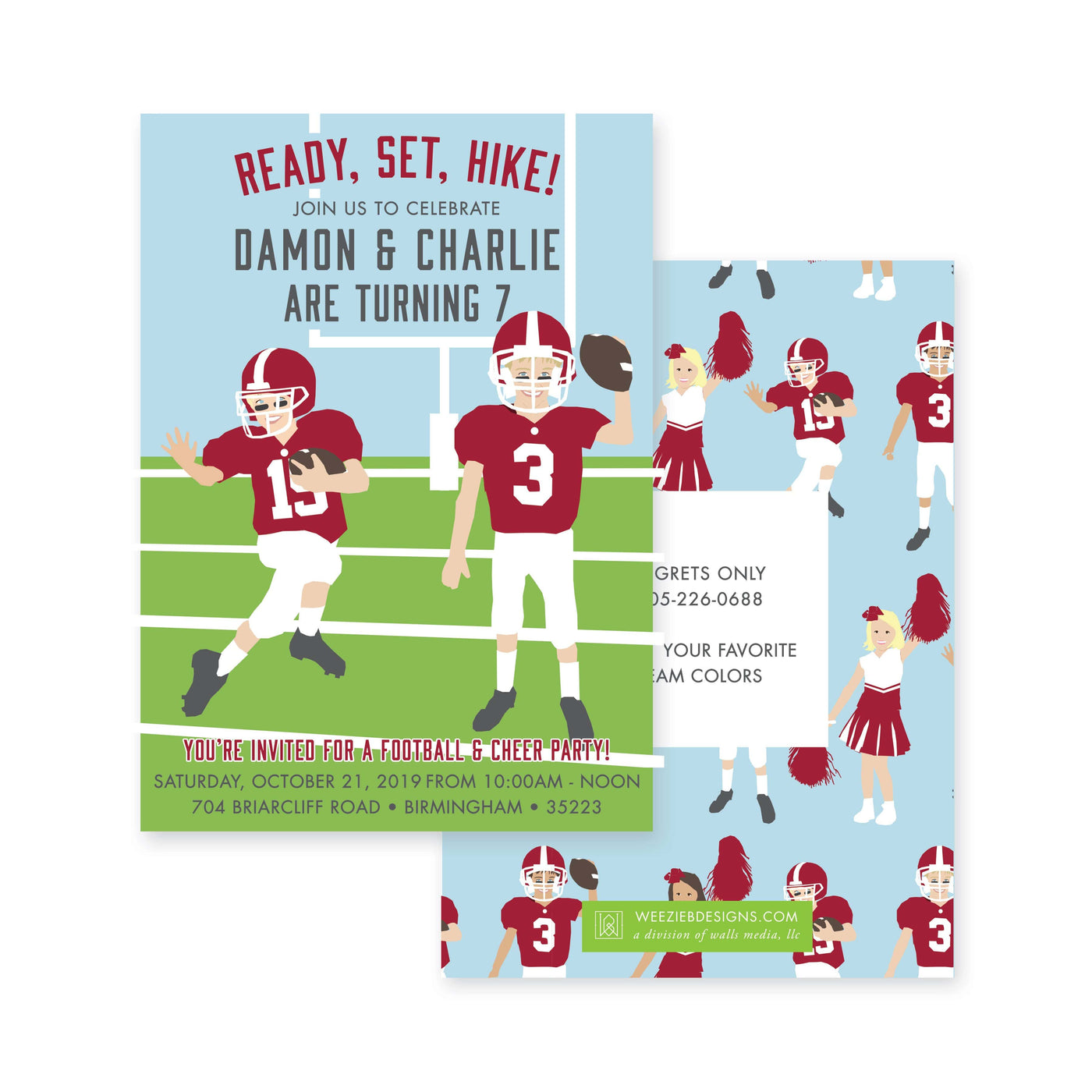 Weezie B. Designs | Football & Cheer Birthday Party Invitations