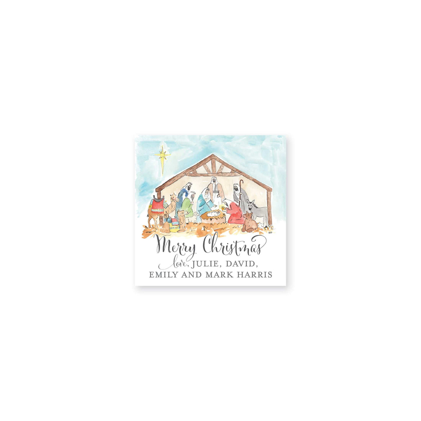 Weezie B. Designs | Watercolor Nativity Personalized Gift Stickers