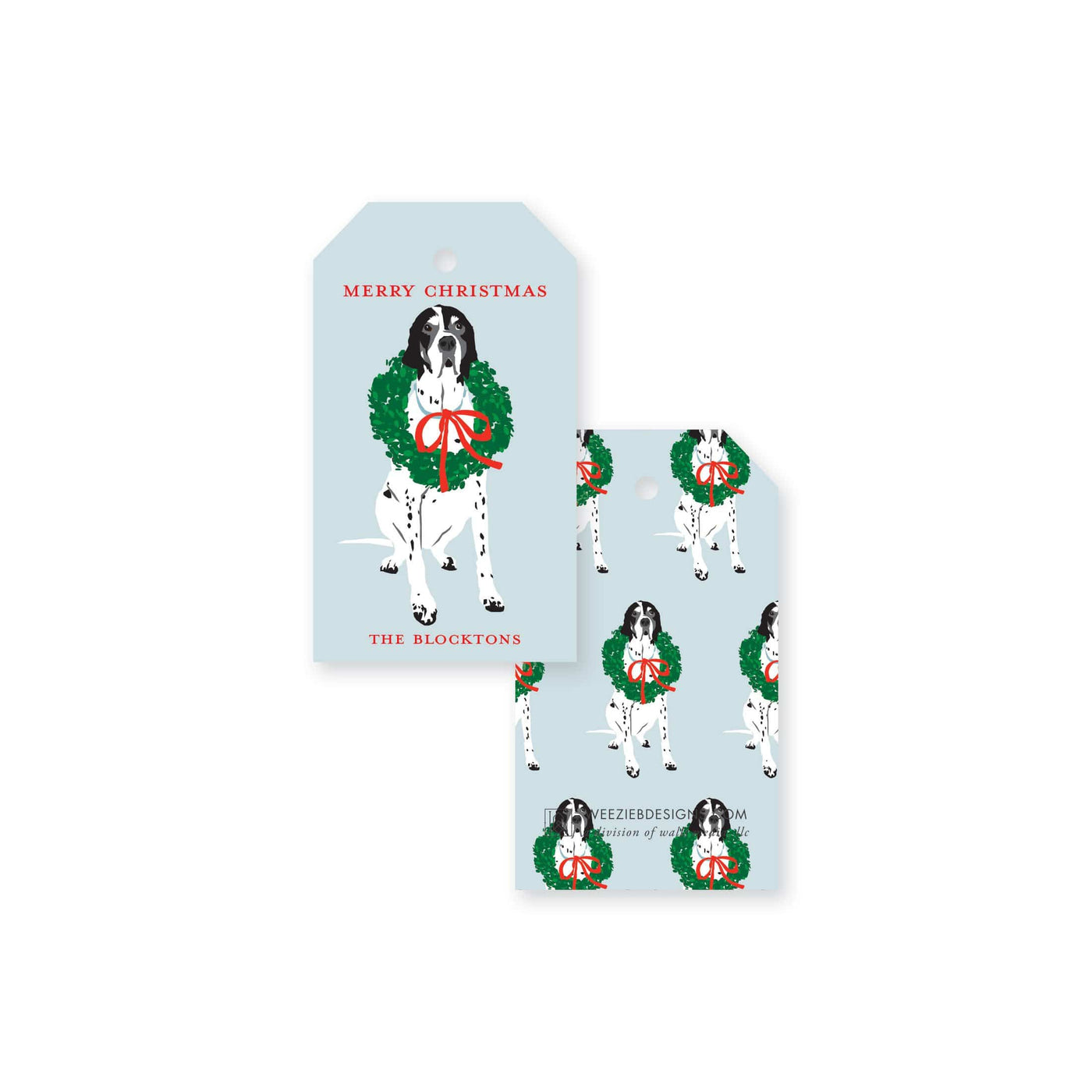 Illustrated Dog with Wreath Christmas Gift Tag