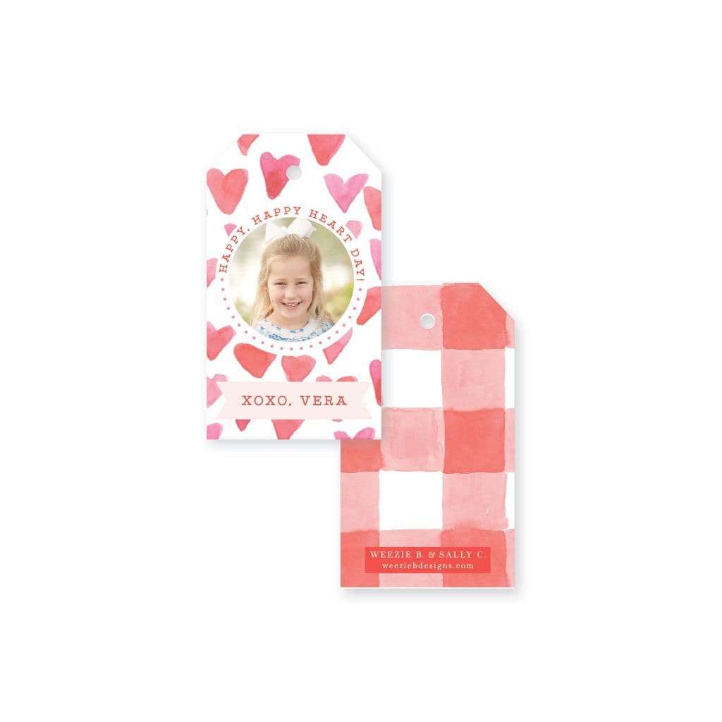 Weezie B. & Sally C. Designs | Watercolor Hearts Photo Valentine's Day Gift Tags