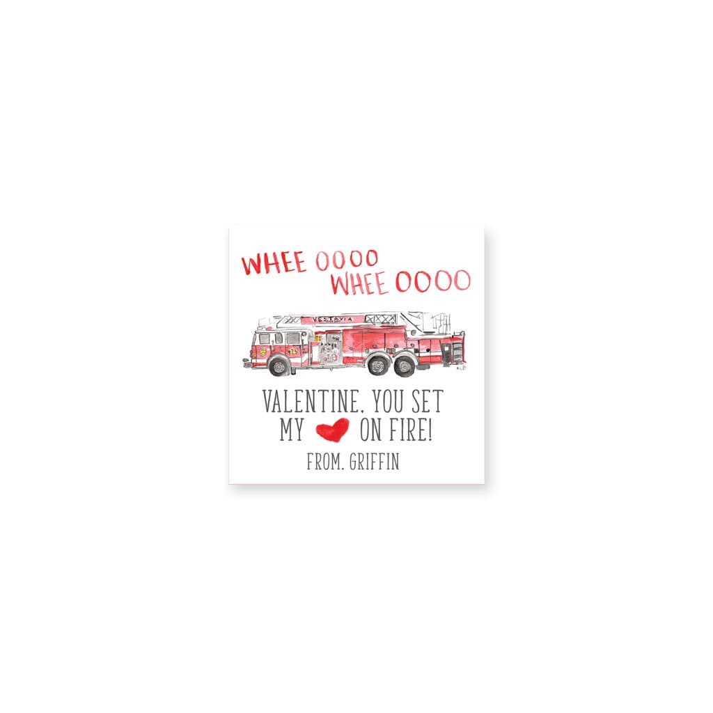 Weezie B. & Sally C. | Watercolor Firetruck Valentine's Day Stickers